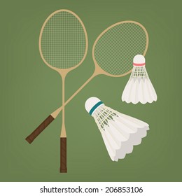 Vektor-Set von Badminton Holzrahmen Schläger mit Feder Shuttleccks