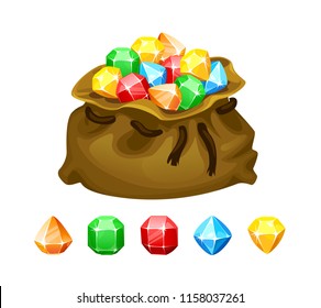 vector set of bag with gems cartoon illustration on white background