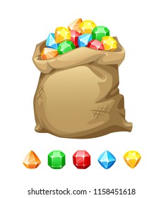 vector set of bag with gems cartoon illustration on white background