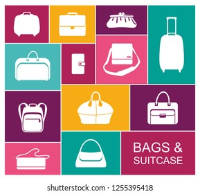 Vector set of bags, backpacks and suitcases. Flat icons