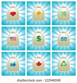 Vector set of bags with various icons