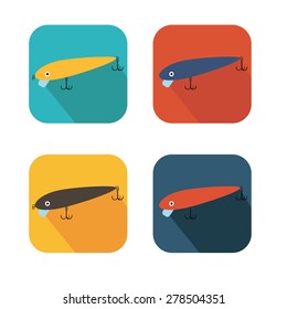 vector set bait wobbler for fishing on square background in different colors