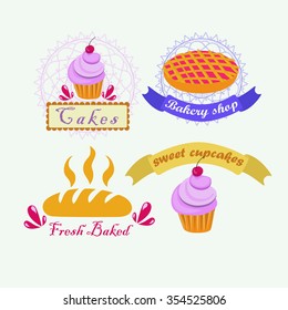 Vector set a baker shop c bread, cakes, pies and cupcakes 