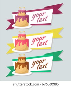 Vector set of bakery emblem with tiered cake