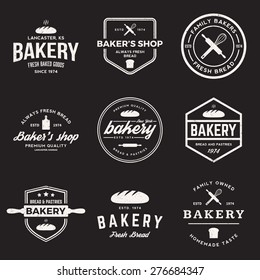 vector set of bakery labels, badges and design elements with grunge textures
