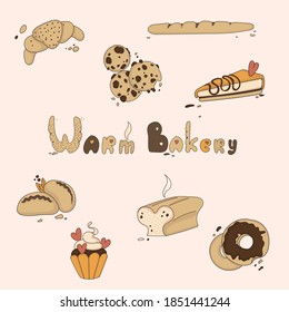 
Vector set of bakery products. Bread, rolls.