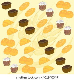Vector Set of Bakery Products. Pattern of Bakery Products. 