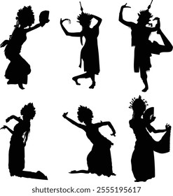 Vector Set Of Balinese dancer Silhouettes Illustration Isolated On White Background	
