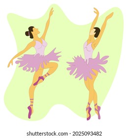 Vector set- ballerina in a pink tutu and pointe shoes. Dancers in a beautiful pose. Ballet. female heroine performing classical ballet in a flat style.