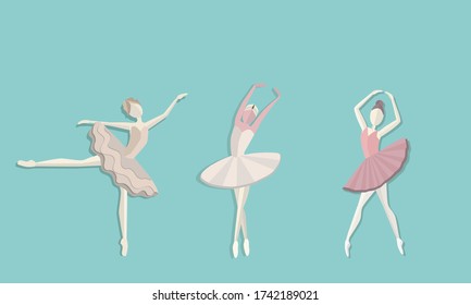 Vector set of ballerinas figures. Vector illustration in a flat style.