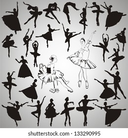 Vector set of ballet dancers silhouettes