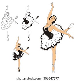 Vector set of ballet girl, hand drawn in cartoons  style.