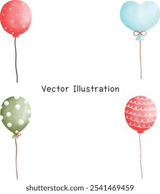 Vector Set of balloons color set. Watercolor hand drawn illustration isolated on a white background