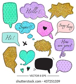 Vector set of balloons for inscriptions, pop arts, comics, cartoons. Vector set with glitter effect for your design.