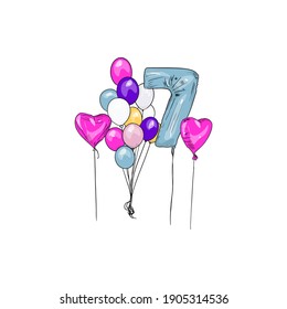 Juego de vectores de globos, siete sobre fondo blanco. En blanco para diseñadores, elementos, tarjetas de boda, logotipo, icono, pegatina