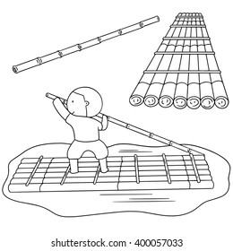vector set of bamboo raft