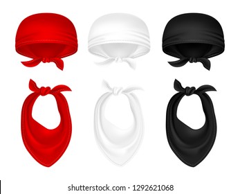 Vector set of bandanas and neck scarves isolated on white background