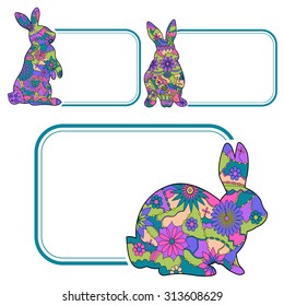 Vector set of banner with colorful painted rabbits