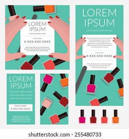 Vector set with banner, flyer and card on manicure theme
