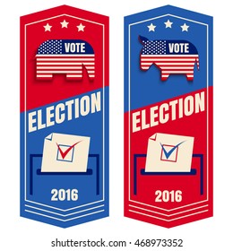 Vector set banner for vote with elephant, donkey and box