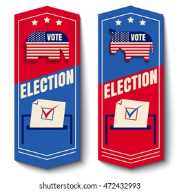 Vector set Vector set banner for vote with elephant, donkey and box with elephant, donkey and box