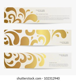 Vector set: Banners. Abstract compositions with golden pattern