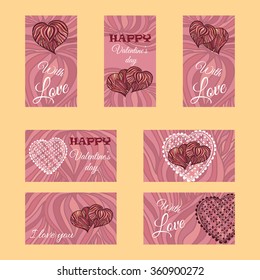 Vector set of banners or cards. Valentine's day theme. Collection of colored templates with decorative hearts elements