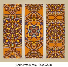 Vector set of banners or cards in vintage ornamental style. Decorative oriental ornaments. Templates for design