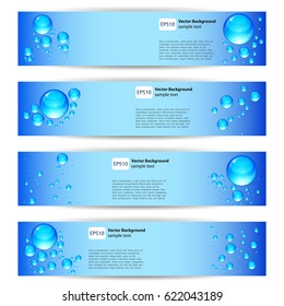 Vector set banners with clean water bubbles on a blue background. 