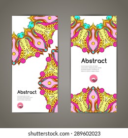 Vector set of banners design with doodle hand drawn abstract backgrounds