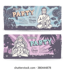 Vector set of banners with ethnic and yoga symbols for your business