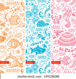 Vector set of banners with fish and shells   for your business