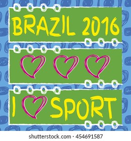 Vector set of banners. Hand drawn. I love sport. I love summer. Ipanema pattern. Summer 2016. Brazil 2016