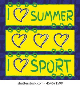 Vector set of banners. Hand drawn. I love sport. I love summer. Ipanema pattern. Summer 2016