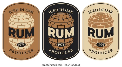 Conjunto vetorial de faixas ou rótulos para uma garrafa de rum sobre um fundo de papel velho. Com um cano, moldura e inscrições. Logotipo em estilo vintage. Coaster. A IA não é usada.