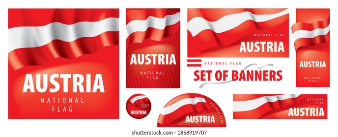 Juego de vectores de pancartas con la bandera nacional de Austria
