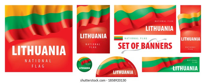Conjunto vectorial de carteles con la bandera nacional de Lituania