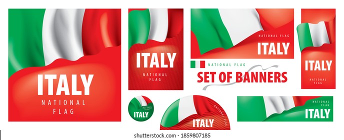 Vector set of banners with the national flag of the Italy