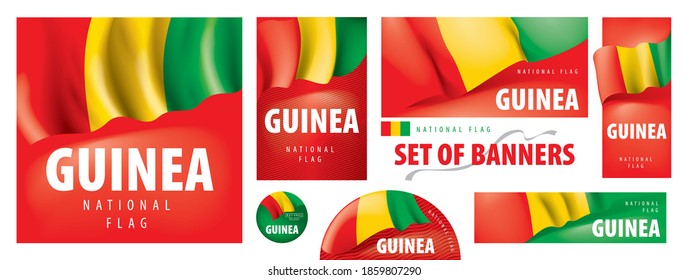 Vector set of banners with the national flag of the Guinea
