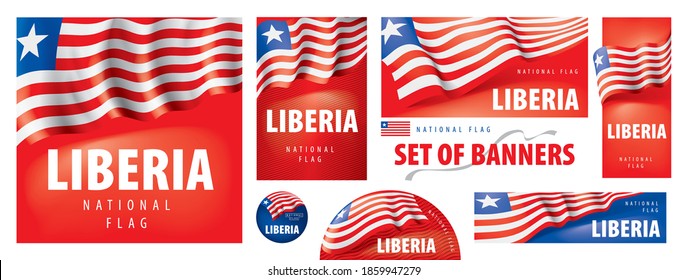 Juego de vectores de pancartas con la bandera nacional de Liberia