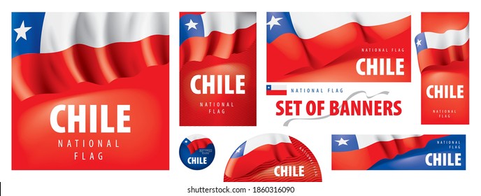 Vector set of banners with the national flag of the Chile