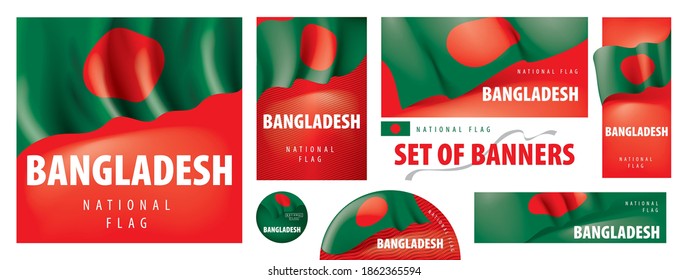 Vector set of banners with the national flag of the Bangladesh