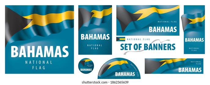 Vector set of banners with the national flag of the Bahamas