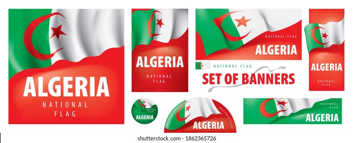 Vector set of banners with the national flag of the Algeria