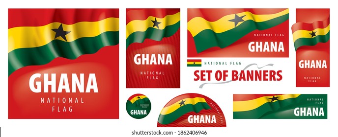 Vector set of banners with the national flag of the Ghana