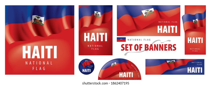 Vector set of banners with the national flag of the Haiti