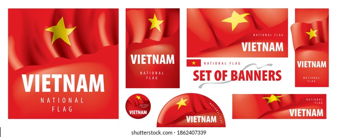 Vector set of banners with the national flag of the Vietnam