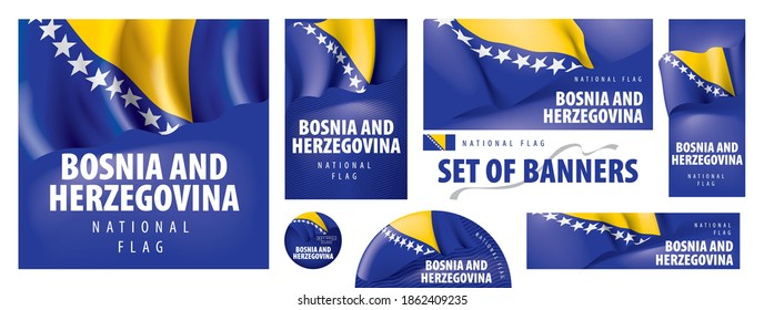 Vector set of banners with the national flag of the Bosnia and Herzegovina