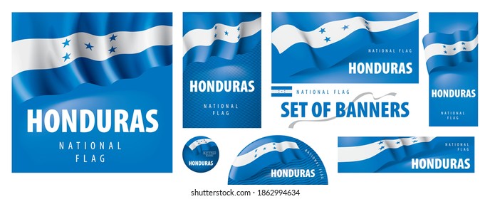 Vector set of banners with the national flag of the Honduras