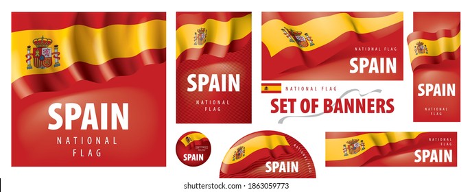 Vector set of banners with the national flag of the Spain